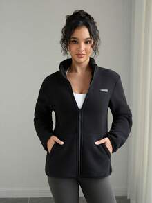 Women's Outdoor Casual Warm Thick Jacket, Fashionable Loose Long Sleeve Jacket Suitable For 5-20 Years Old, Autumn/Winter, Fleece Material, Suitable For Skiing And Other Sports - Black - View 7