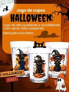 Kit 3 Copos Americanos 190ml Personalizado Decoração Festa Aniversario Halloween Lembrancinha Drinks Bebidas Enfeite De Mesa Fantasma Bruxa - LARANJA - Visão 3