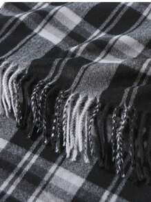 1 件装 男士或女士冬季保暖长款柔软围巾 格子流苏围巾 男士柔软经典围巾