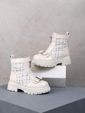 亮色儿童靴子平底防滑女童短靴时尚亮色女童皮靴秋冬