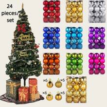 Set de 24 bolas de navidad metálicas brillantes de 3 cm, surtido de colores oro, plata y rojo, bolas de navidad mini irrompibles para árbol, decoración de fiesta - Multicolor - Ver 1