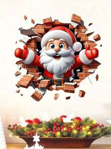 1PC 3D Christmas Wall Sticker, Cartoon Moose Breaking Through The Wall, Animal Print, Self-Adhesive, Glass Surface, Asymmetrical Shape, Matte Finish, Office Supplies, Home Decoration, For Christmas Party Decoration