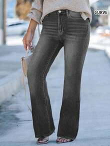 Women Plus Size Basic Simple Denim Jeans Casual Black Spring - Black - View 3