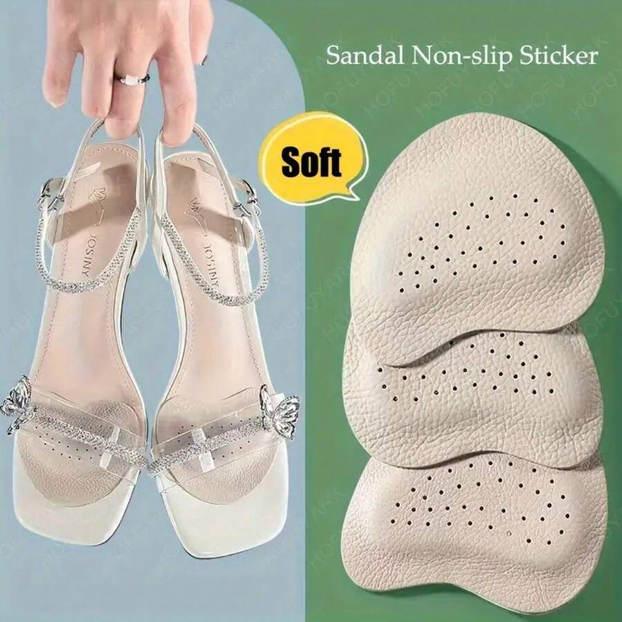 2/4/6pcs Genuine Leather Forefoot Pads - Breathable, Non-Slip, And Sweat-Absorbing, Suitable For High Heels And Sandals.These Pads Enhance Grip And Cushioning For The Feet, Providing Comfort With Cowhide Insoles-Insole Solid,Insole Anti Slip,Insole Slip On Design