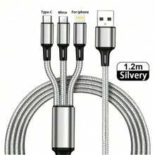 Cable de carga trenzado USB 3 en 1 compatible con iPhone/Tipo-C/Micro USB compatible con iPhone 14 13 12 11 Pro Max Xs Max, compatible con Samsung, Redmi, OnePlus, compatible con Xiaomi, teléfonos móviles Android, cámara, MP3, adaptador universal de poliamida