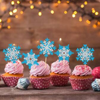 12pcs,Christmas Winter Blue Snowflakes, Holiday Decoration Sign, Birthday Party Cake Topper(Three Of Each Item)