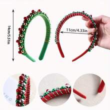 1 件圣诞红绿头带装饰，圣诞铃铛珠手工包裹圣诞派对狂欢节服装发饰，适合圣诞装饰和节日礼物 - 彩色 - 查看 2