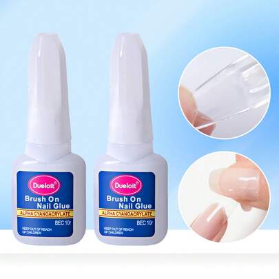 2支超强指甲凝胶，适用于指甲板、亚克力指甲板和按压式指甲，刷涂式指甲凝胶，持久耐用，适用于亚克力指甲板、假指甲和凝胶美甲。