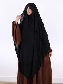 2 Layer Chiffon Khimar With Cape, Raspberry Color, Suitable For Women's Daily Wear And Prayer, All Season For Dress - Multicolor - View 2