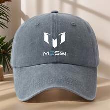 MAKEFGE MESSI Logo Baseball Cap - Vintage Washed Look, Soft & Comfortable, Breathable Sweat-Absorbent Hat For Outdoor Sports, Adjustable Fit For Men & Women, Black With White Embroidery, Lightweight Polyester, Spring/Summer Fashion Accessory, Adjustable Baseball Cap| Stylish Headgear| Polyester Cap, Baseball Hat - màu đen - Xem 6