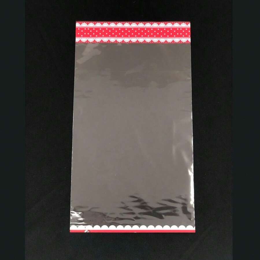 Sacos Transparente Decorado 50 unidades Tamanhos a Escolha - Rendado Vermelho - Visão 1