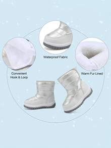 兒童冬季雪地靴 美人魚星星卡通圖案保暖靴 戶外雪地靴 粉紅色 - 白色 - 查看 7