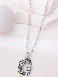 1pc Western Country Style Vintage Textured CCB Multicolor Leopard Print Black & White Plaid 26 Letter Minimalist Pendant Necklace, Sweater Chain