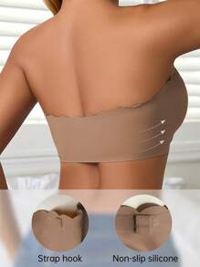 女士舒适聚拢抹胸文胸，前扣式无钢圈抹胸，波浪边隐形可调节文胸，透气日常穿着，前扣设计，摩卡棕色，单肩扇形，加宽升级防滑肩带