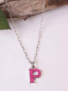 1pc Western Country Style Vintage Textured CCB Multicolor Leopard Print Black & White Plaid 26 Letter Minimalist Pendant Necklace, Sweater Chain