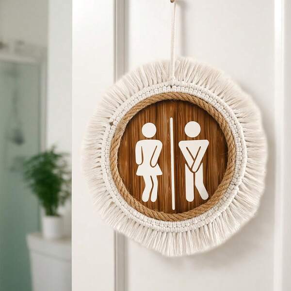 1 Stück Holz Badezimmertür Schild, Holz Unisex Toilettenschild, rustikale Herren- und Damen-Toilettenwandschild für Geschäfte, Lustige Badezimmerschilder, halbe Toilettentür Dekoschild, Vintage Dekoration für die Toilette