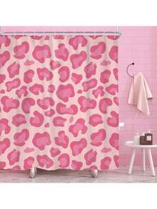 Leopard Print Shower Curtain With Hooks, 66x72 Inch Cute Girl Modern Simple Cheetah Abstract Aesthetic Rustic Minimalist Contemporary Vintage Bathroom Decor Polyester Waterproof - Báo hồng - Xem 2