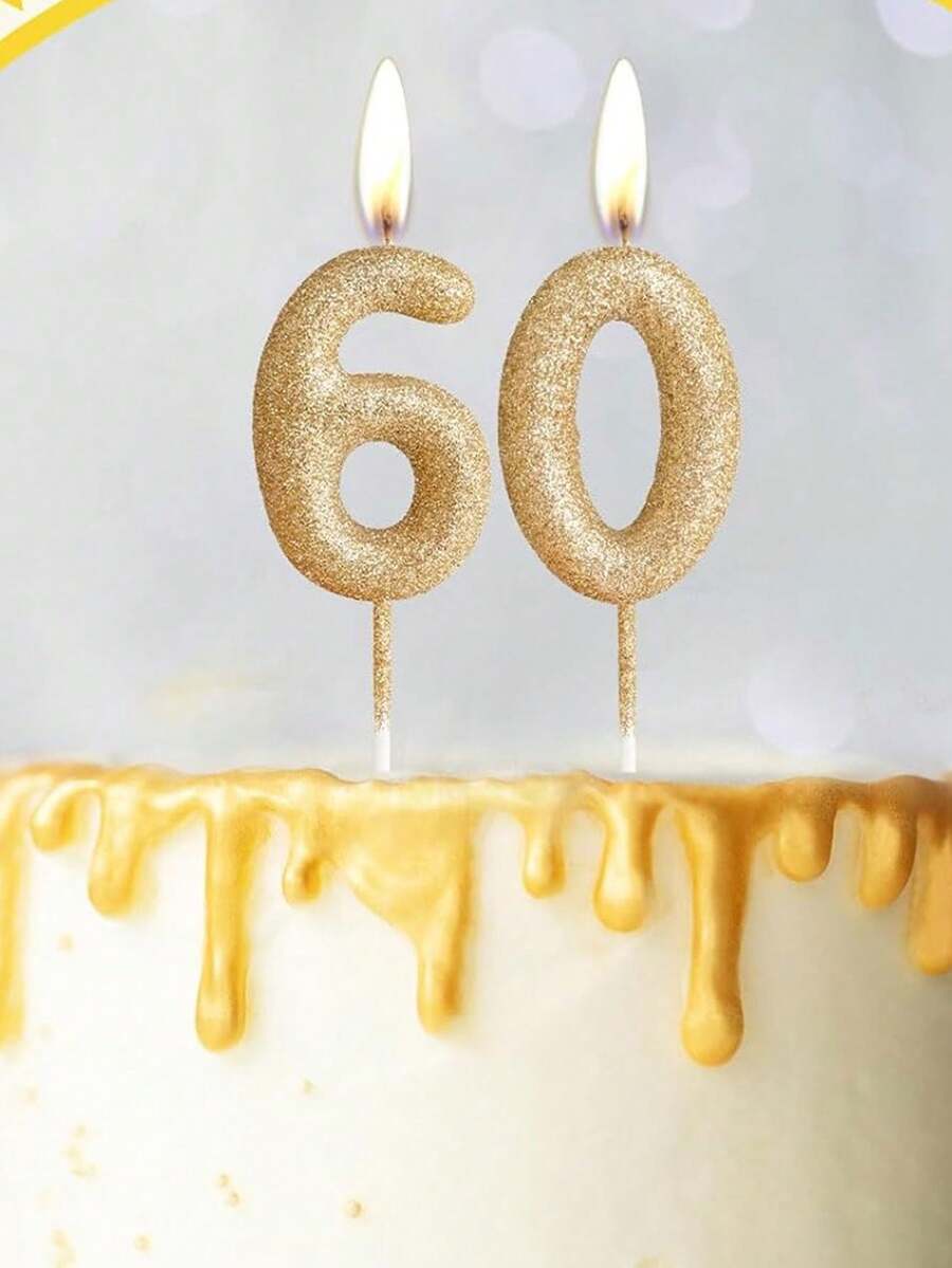 Velas decorativas con números del 0 al 9 en color dorado champán con brillo para fiestas de cumpleaños, aniversarios y bodas - champán dorado - Ver 1