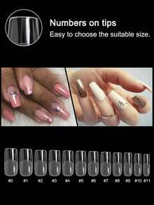 240Pcs/Box Full Cover Fake Nails Acrylic Nail Supplies Semi-Frosted Seamless Nail Clear Long Ballet Nail Tips Press On Nails - Clear - View 3