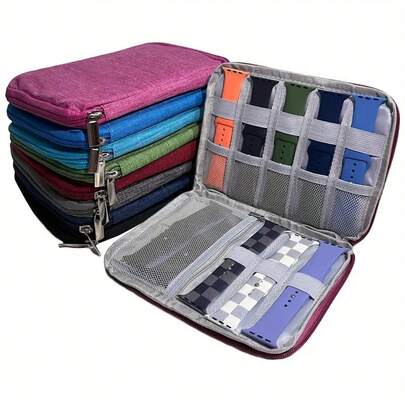 1PC Nylon Watch Band Storage Box, Travel Portable Storage Bag For Watch Bands, Data Cables, Smart Watch Straps, Multi-Functional Watch Storage Box Compatible With Apple Watch Bands, Earphones, Cables, Chargers, Jewelry, Cosmetics And Other Accessories