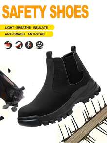 High-Top Steel Toe Work Shoes For Men And Women - Slip-On All-Season Couples' Safety Boots With Anti-Smash, Puncture-Proof & Spark-Resistant Design, Water-Resistant, Lightweight & Durable Protective Shoes For Industrial Construction, Warehouse, Outdoor Work & Training - 黑色 - 查看 2