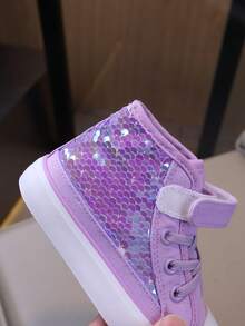 儿童闪光中帮时尚帆布鞋，平底，透气，防滑，女童运动鞋，亮色儿童运动鞋，适合返校 - 紫色 - 查看 8