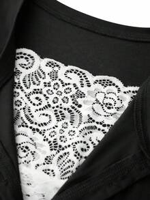 Women Y2k Lace Patchwork Shirt Top Fairycore Lace Trim V Neck Long Sleeve Button Front Slim Fit T Shirts Crop Tops Sping Fall Going Out Tee Tops Teen Girls Vintage Aesthetic Grunge Clothes Casual Tunic Top Blouse Streetwear - 黑色 - 查看 6