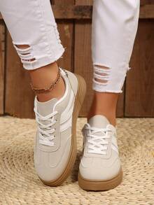 Women's New Flat Lace-Up Geometric Pattern Casual Sneakers, Low-Top Versatile Sporty Shoes For All Seasons