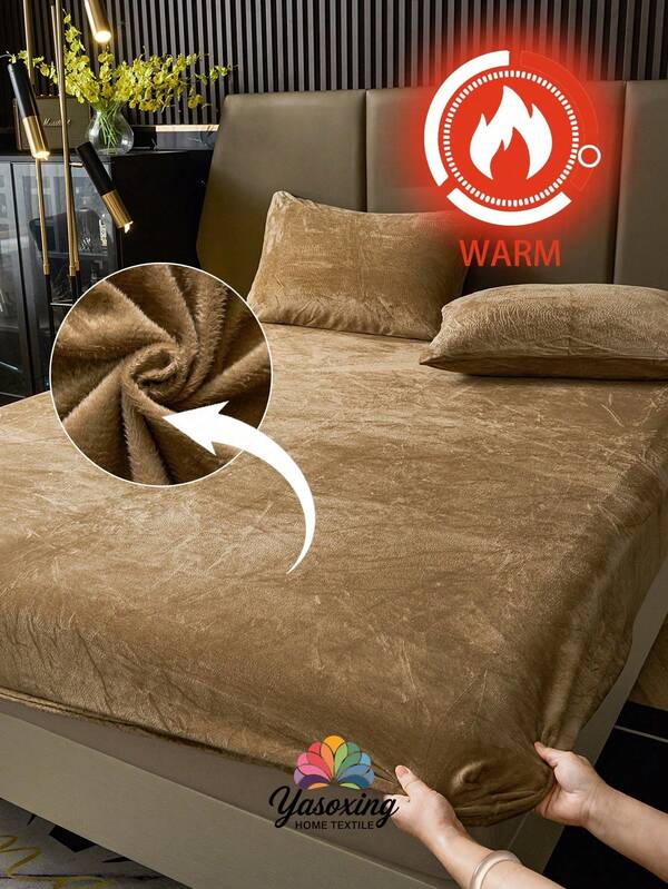 1 pièce Drap-housse en velours marron café, doux et chaud. Drap-housse matelassé de luxe, super doux et confortable, avec une poche profonde de 30 cm. Convient pour l'automne, l'hiver et le printemps. Sans taies d'oreiller. Literie pour dortoir, rentrée scolaire.