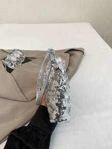 1pc Fashionable Sequin Silver Tote Bag, Casual Women's Shoulder Bag, Versatile White Backpack - Silver - View 6