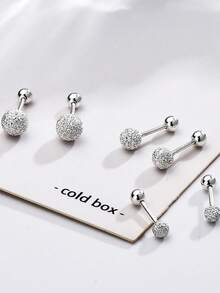 1PC S925 Sterling Silver Matte Threaded Screw Thread Round Bead Navel Stud, Simple, Fashionable And Versatile Navel Stud For Ladies - Single Belly Button Nail - View 5