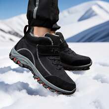 Giày bốt đi tuyết nam, giày thể thao ngoài trời cho mùa thu/đông, giày đi bộ đường dài có móc và vòng, giày đi bộ đường dài cắm trại ngoài trời, giày đi tuyết chống bền cỡ lớn, cỡ 39-48 - màu đen - Xem 4