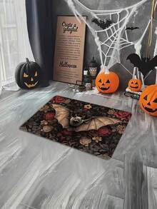 1 Stück Fledermaus-Themen Flanell dekorativer Fußabstreifer, geeignet für Veranda, Schlafzimmer, Wohnzimmer, Esszimmer, Küchen-Eingänge, leicht, einfach zu reinigen, langanhaltend, maschinenwaschbar, bedrucktes Design, verschiedene Größen erhältlich - Mehrfarbig (Neu) - Übersicht 3