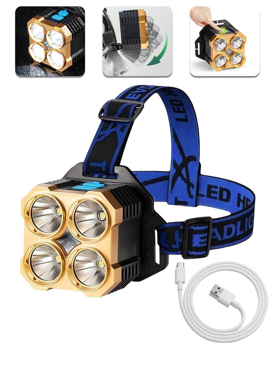1 Pieza Lámpara de cabeza LED pesca ,Faro delantero de lúmenes, LED ultra brillante, faros delanteros recargables por USB,Linterna frontal LED recargable para la cabeza, luz frontal LED súper brillante, resistente al agua, linterna frontal para caza, portátil linterna con & sensor , recargable con impermeable para acampar al aire libre con caza. - Multicolor - Ver 1
