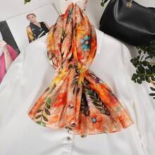 100% Mulberry Silk Scarf For Women Lightweight Long Scarves Beach Wraps Cover Up -Travel Photography Scarfhalloween - 水仙橙色背景顏色 - 查看 10