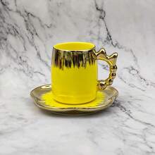 125ml Ceramic Coffee Cup & Saucer Set, Gold Bow Decor, Household Party Gift, Suitable For Drinking Coffee, Tea, Afternoon Tea, Electroplated In Various Colors