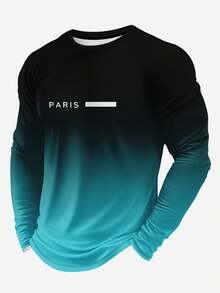 Men Ombre Letter Print Long Sleeve T-Shirt And Pants Set, Fall Clothes