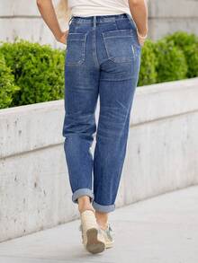 Womens Casual Elastic Waist Pull On Jeans Lightweight Drawstring Denim Pants - Màu xanh lam - Xem 3