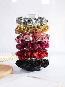 2个/6个/12个/16个/20个/30个装迪斯科球闪光金属发圈，闪亮银色弹力发绳马尾辫发圈，适合女性女孩复古迪斯科派对礼品发圈发绳头饰弹力发带美容家居发饰 - 銀色 - 查看 9