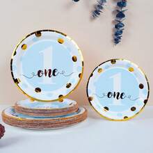 12/24/48 Set, Suitable For 1st, 2nd And 3rd Birthday Parties, Birthday Theme Parties, Includes Heat Press Pattern Paper Plates, Party Plates, Paper Plates. Includes 7-Inch And 9-Inch Plates, Accommodates Up To 48 People Gathering, Picnic Supplies, Birthday Party - Multicolor - View 5