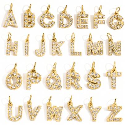 1 件简约百搭不锈钢锆石 26 字母吊坠，手工制作 DIY 项链手链耳环珠宝配饰，送给好友周年纪念礼物