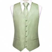 Plus Size Mens Waistcoat Light Mint Green Satin Plain Vest Tie Set Handkerchief Cufflinks Wedding Formal Casual Tuxedo Gilet - màu xanh lá - Xem 2