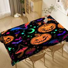 1/20pcs Halloween Tablecloth,Cartoon Pumpkin & Colorful Bats Mushroom Stars Moon Printed Tablecloth,Non-Slip Durable Home Decor,Halloween Festive Party Decor