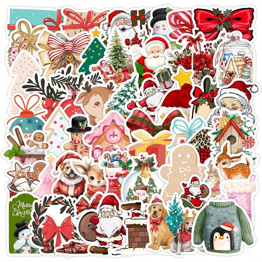 50PCS Christmas Stickers Vinyl Stickers Scrapbook, Journaling, Laptop, Bumper, Skateboard, Water Bottles, Computer, Phone, Cartoon, Hard Hat, Car Stickers And Decals - Multicolor - View 1