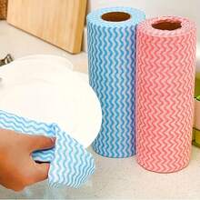 50pcs/Roll High Absorbency Disposable Cleaning Cloths - Oil-Free, Lint-Free, Non-Polyester, Modern Serrated Design, Blue/Orange/Pink/Beige Options, Suitable For Kitchen, Living Room, Outdoor - Essential For Slouchy Cleaning