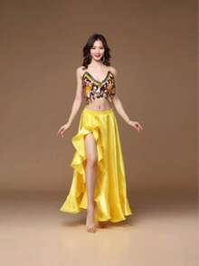 Women's Belly Dance Practice Set Sequined Sleeveless Top + Sexy Slit Long Skirt + Waist Chain 3 Pieces Set Adult Oriental Dance Performance Costume - Multicolor - View 5