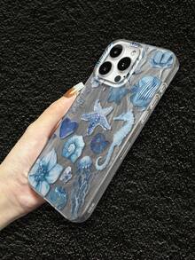Blue Ocean Creature Phone Case Compatible With IPhone 11 Pro Max, 16 Pro Max, 15 Pro, 14 Plus, 13, 12, 11, 13 Pro Max, 12 Pro, Anti-Drop - Transparent Feather Veil - View 4