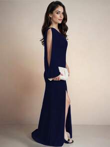 Women Long Dresses - Navy Blue - View 4