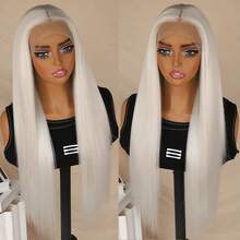 26 Inches Long Silky Straight White Color Synthetic Lace Front Wigs 13x4 Lace Area Free Part Pre Plucked With Baby Hair Around Natural Hairline Glueless Heat Resistant Fiber Frontal Lace Wig For Fashion Women Girls Party Vacation Show Makeup Use Daily Wear - Trong sáng - Xem 4