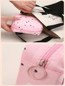 2/1 pieza Bolsa de almacenamiento de toallas sanitarias con pañuelo, bolsa portátil de maquillaje y lápiz labial para mujeres, bolsa de almacenamiento de gran capacidad con diseño de higiene femenina de dibujos animados, bolsa discreta para guardar toallas sanitarias, protectores diarios y tampones, excelente opción para salidas de chicas.
